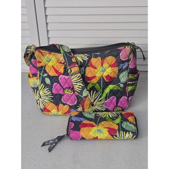Vera Bradley JAZZY BLOOMS Retired Hipster Crossbody Purse Bag Organizer & Wallet - Picture 1 of 11